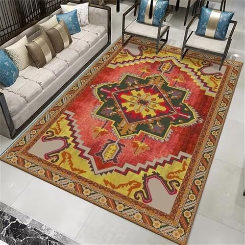 RUGMRZ Bettvorleger Schlafzimmer rutschfest 120x200CM Moderne teppiche Teppich Schreibtisch orange-rot Gelb-grüner Druckteppich. arbeitszimmer kurzflor von RUGMRZ