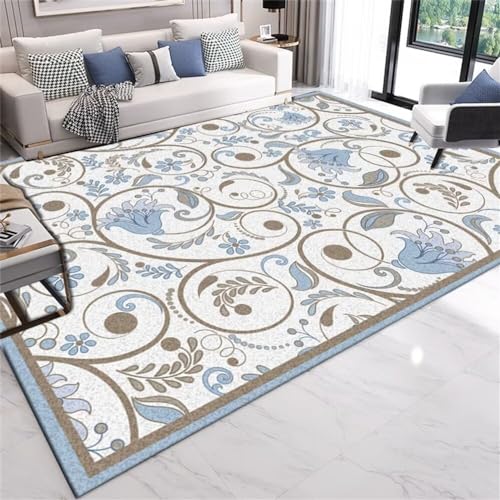 RUGMRZ Bodenmatte Zimmer deko Orientalischer Teppich Blaue Pflanze floral Design ist geeignet für Restaurant Verschleißfestigkeit Babyzimmer Teppich 140X200CM von RUGMRZ