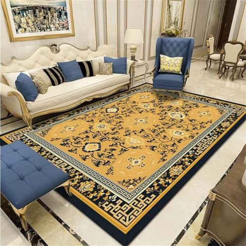 RUGMRZ Büro Bodenmatte Teppich Wohnzimmer Waschbar 170x240CM outdoorteppiche Kinder teppiche blau Gelber Vintage-Blumenteppich Zimmers Teppichboden Kinderteppich von RUGMRZ