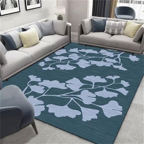RUGMRZ Büro Teppich Blaues Blattmuster Design rutschfest Teppiche Fürs Kinderzimmer 100x160cm von RUGMRZ