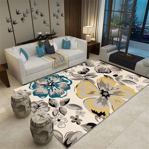 RUGMRZ Bürostuhl Unterlage Teppich jugendzimmer Jungen 60x90CM Design Grau Blauer gelber Blumenteppich Kinderteppich Klein Kleiner RUGMRZ Bürostuhl Unterlage Teppich jugendzimmer Jungen 60x90CM Design Grau Blauer gelber Blumenteppich Kinderteppich Klein Kleiner von RUGMRZ