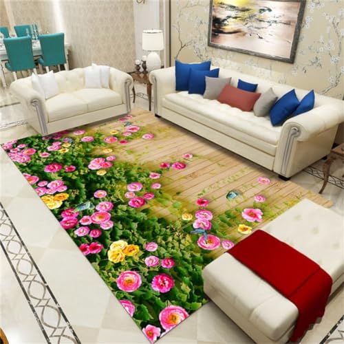 RUGMRZ Carpet Living Room Dünner Teppich Gartenteppich Schöner Zeitgenössischer Blumenteppich 60X90Cm Grün von RUGMRZ