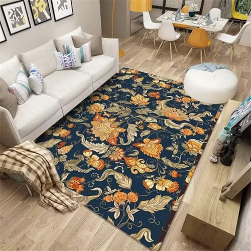 RUGMRZ Carpet Living Room Schlafzimmerteppich 130x190CM Teppich jugendzimmer Auslegware Teppichboden blau Mehrfarbiger mit Pflanzenmuster Wohnzimmer waschbar Designer von RUGMRZ