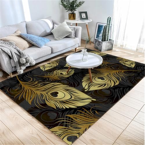 RUGMRZ Carpeto Teppich 170X240Cm Bettvorleger Schwarz Teppichen Wohnungs Deko Jugendzimmer Mädchenfedermuster Schlafzimmer Wohnzimmer Verschiedene Größen Gold RUGMRZ Carpeto Teppich 170X240Cm Bettvorleger Schwarz Teppichen Wohnungs Deko Jugendzimmer Mädchenfedermuster Schlafzimmer Wohnzimmer Verschiedene Größen Gold von RUGMRZ