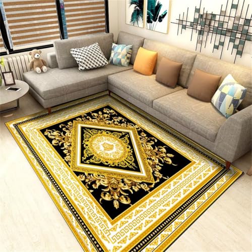 RUGMRZ Couch Teppich Wohnzimmer 180X280Cm Waschbar In Waschmaschine 46 Gelb Retro Goldenes Rechteckiges Rutschfestes Klassisch Bürostuhl Geeignet XXL von RUGMRZ
