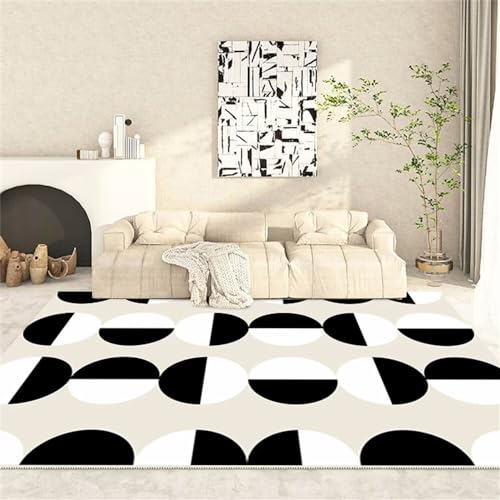 RUGMRZ Creative Home Teppich Schwarzer und weißer Halbrunder geometrischer Design-Schlafzimmerteppich Esszimmerteppich Schalldämmung Badteppich 100X200CM von RUGMRZ