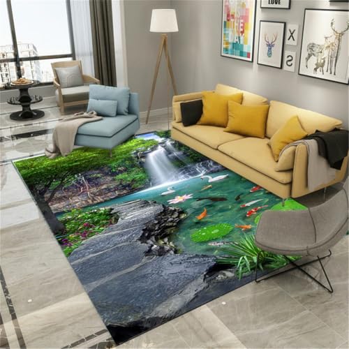 RUGMRZ Deko Für Wohnzimmer Teppich 120X160Cm Rechteckiger Grün Modern Vorzimmer Möbelgleiter Teppichfischschule Lotusblattmuster Ist EIN von RUGMRZ