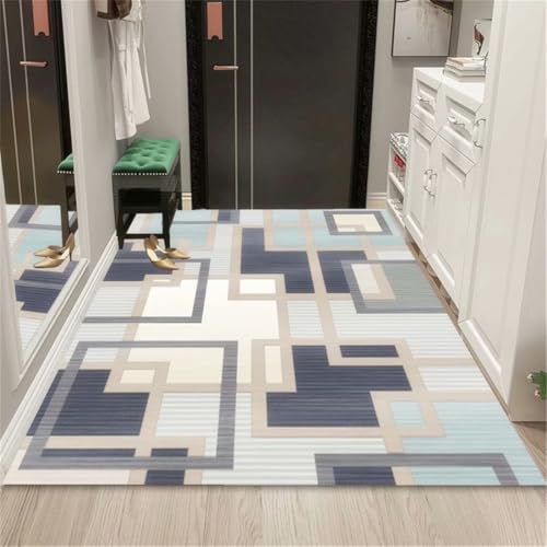 RUGMRZ Deko Küche 80X120Cm Flurteppich rutschfest Mehrfarbig Teppich Für Flur Kinder Teppiche Junge Wohnzimmergeometrische Form Spleißen Sicher Und Pflegeleicht Blau von RUGMRZ