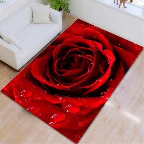 RUGMRZ Deko Schlafzimmer 160X200Cm Anti Teppich Rutsch Rot Flach Bunte Teppiche Für Terrassewohnzimmer Mädchen Warmes Blumenmuster von RUGMRZ