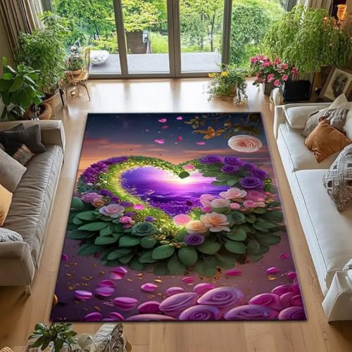 RUGMRZ Dekoration Schlafzimmer rutschfeste Verschmutzungsbeständige Wasserwaschige Herzförmige Blumen Moderne Grün Teppich Matte Violett Kinderzimmer Wohnzimmer Couch 150X150CM RUGMRZ Dekoration Schlafzimmer rutschfeste Verschmutzungsbeständige Wasserwaschige Herzförmige Blumen Moderne Grün Teppich Matte Violett Kinderzimmer Wohnzimmer Couch 150X150CM von RUGMRZ