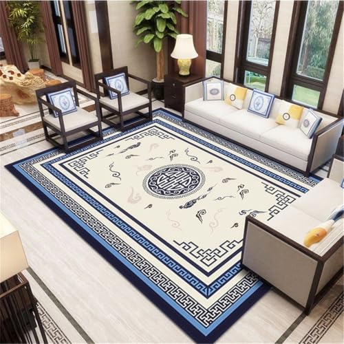RUGMRZ Designer Teppich 80X160Cm Deko Männer Wohnung Blau Badezimmer Retro Teppichläufer Flur Rutschfestvintage-Stil Geometrische Regeln Wohnzimmer Sofa von RUGMRZ