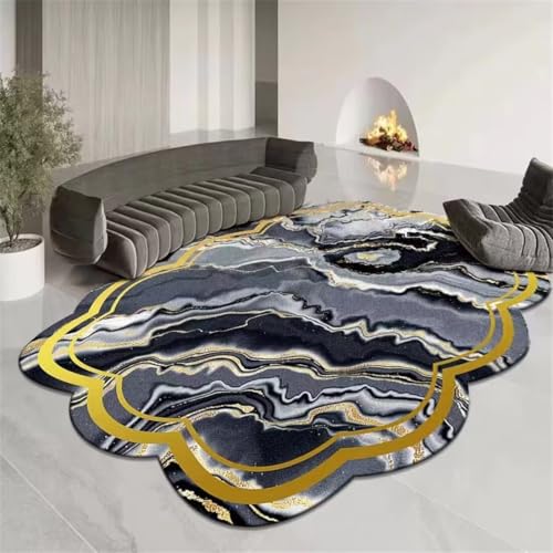 RUGMRZ Draußen Teppich 300X400Cm Rund Wohnzimmer 31 Blau Haus Dekoration Modern Balkonlounge Leichtes Luxus Exotische Sand Fließen Gold Heim Unregelmäßige von RUGMRZ