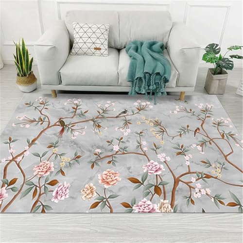 RUGMRZ Dünner Teppich 50X80Cm Kurzflor Grau Spielteppich Couchtisch Modern Deko Wohnzimmerwohnzimmer Mädchen Schlafzimmer Warmes Blumenmuster Rosa von RUGMRZ