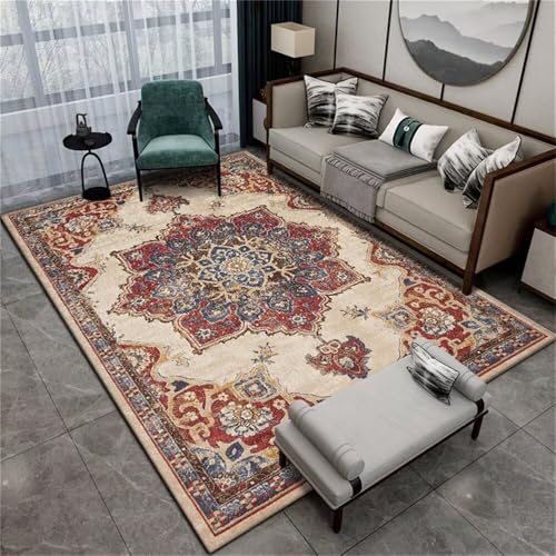 RUGMRZ Esstisch Groß Tepiche Für Wohnzimmer Modern Roter Retro-Stil waschbar Dünner Teppich Kinder Zimmer 160X230CM von RUGMRZ