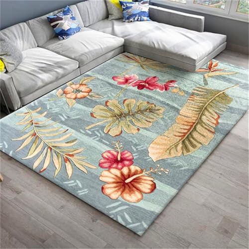 RUGMRZ Esszimmer Teppich Blaues Blattmuster Design rutschfest Tepichlaüfer Modern Wohnzimmer 200x250cm von RUGMRZ