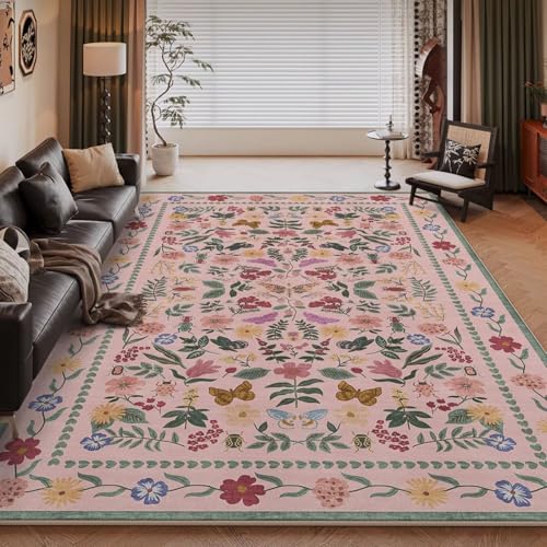 RUGMRZ Esszimmer Teppich Rosa 1 160x200cm,rutschfest,Vintage Blumenmuster für Couchtisch,Kinderzimmer Jungen,Unter Schreibtischstuhl RUGMRZ Esszimmer Teppich Rosa 1 160x200cm,rutschfest,Vintage Blumenmuster für Couchtisch,Kinderzimmer Jungen,Unter Schreibtischstuhl von RUGMRZ