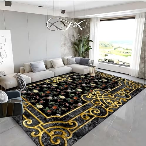 RUGMRZ Flach Teppich Esszimmer 60x90cm,Schwarz Fussmatte Innen Waschbar,Abstrakte Kunst für Wohnzimmer,Haustür,Innen von RUGMRZ