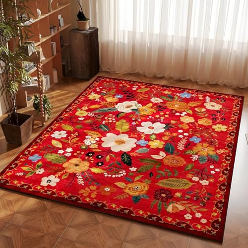 RUGMRZ Flach Teppiche Fürs Kinderzimmer 60x90cm,Rot Türmatte,Blumenmuster für Esszimmer,Eingangs,Schlafzimmer RUGMRZ Flach Teppiche Fürs Kinderzimmer 60x90cm,Rot Türmatte,Blumenmuster für Esszimmer,Eingangs,Schlafzimmer von RUGMRZ