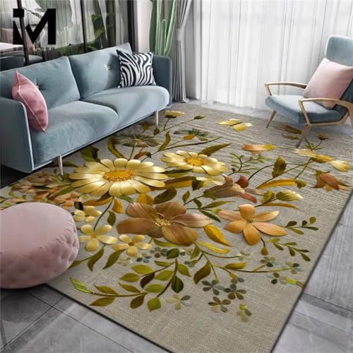 RUGMRZ Flachwebteppich 90x150cm Teppich Hell Schöne Blumen grünes Muster Schlafzimmer Wohnzimmer Kissen langlebig Esszimmer Waschbarer RUGMRZ Flachwebteppich 90x150cm Teppich Hell Schöne Blumen grünes Muster Schlafzimmer Wohnzimmer Kissen langlebig Esszimmer Waschbarer von RUGMRZ
