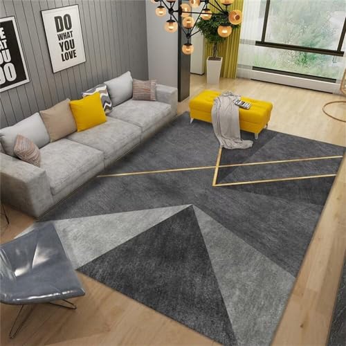 RUGMRZ Küchenteppich Waschbar Büro Teppich Graues Dreieck geometrisches Design gelbe Linie Dekoration rutschfest Flur Bunter 60 x 90 cm von RUGMRZ