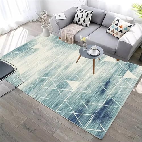 RUGMRZ Flurteppich Bettumrandung Schlafzimmer Blauer Schlafzimmerteppich mit geometrischem Design ist leicht zu reinigen und waschbar Esstisch Groß 120X170CM von RUGMRZ