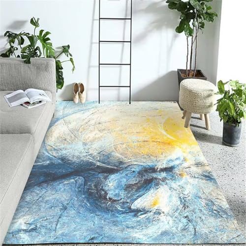 RUGMRZ Fußboden Balkon 70x140CM blau toiletten Teppich waschbarer Wohnzimmer Gelber Abstrakter Bettumrandung Outdoor Rug Outdoorteppich von RUGMRZ