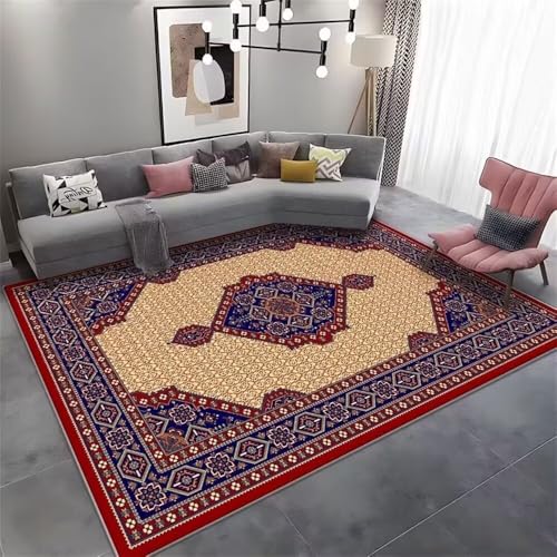 RUGMRZ Fußboden Vorleger 90x150CM Dekoration Wohnzimmer Outdoorteppich rot Blauer Retro-Blumen-Teppich. Jungen Jugendzimmer schlafzimmerteppich von RUGMRZ