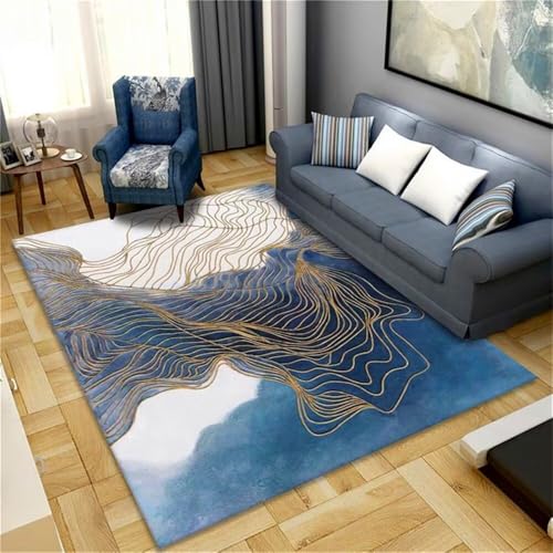 RUGMRZ Fußmatte Innen Blaues Aquarell-Design Kurve rutschfest Teppichläufer 160x230cm von RUGMRZ