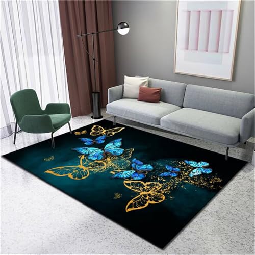 RUGMRZ Fussmatte Innen Blaues Schmetterlingsmuster-Design modernes Antifouling Teppich Weich 160x230cm von RUGMRZ