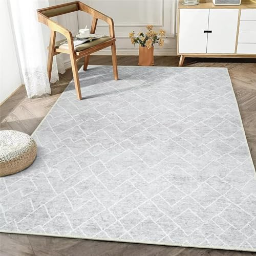 RUGMRZ Fussmatte Innen Teppich Waschbar Traditioneller Stil Wohnzimmer Teppich Schlafzimmer Teppich rutschfest grau geometrisch Teppich Mädchen Kinderzimmer Teppiche 60 x 90 cm von RUGMRZ