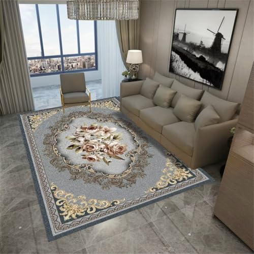 RUGMRZ Gaming TeppichSchöne Teppich Hall Teppiches 180x230CM Flur läufer Blau-GrauRetro-Blumen-Teppich schmutzfangmatte waschbar von RUGMRZ