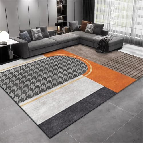 RUGMRZ Garten Teppich Outdoor Teppiche Balkon Orange grau geometrischer Druck Design Sofa waschbar Outdoorteppiche 50X80CM von RUGMRZ