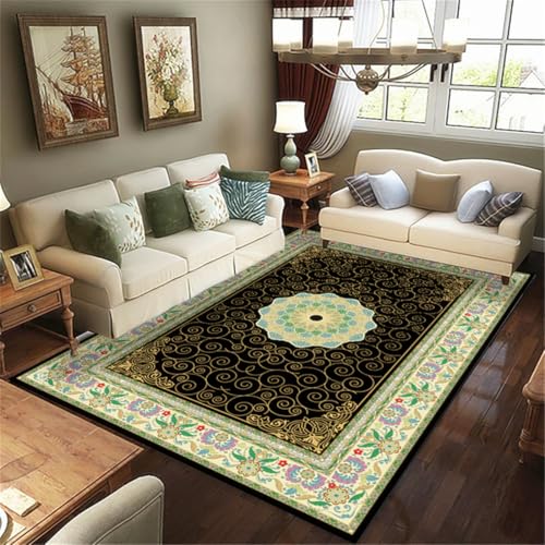 RUGMRZ Garten Teppich Vintage Sichere Inneneinrichtung Grün Modern Design Schwarz Deko Schlafzimmer Teenager Mädchen Balkonteppich Outdoor 120X160CM von RUGMRZ