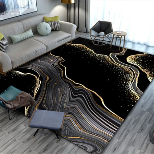 RUGMRZ Gebetsteppich 160X200Cm Esstisch Groß 4 Schwarz Terrassenteppich Kitchen Rug Leichtes Luxus-Schlafzimmer Schmutzabweisend Und Pflegeleicht Gold Diamant Samt von RUGMRZ