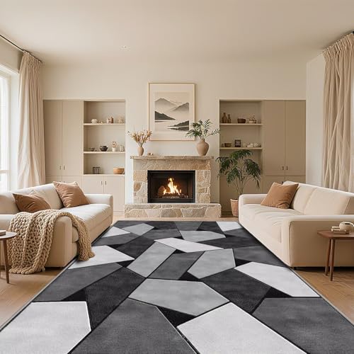 RUGMRZ Geometrischer Teppich Wohnzimmer 60x100cm,Modern Dunkelgrau Kurzflor Waschbar In Waschmaschine für Schlafzimmer,Esszimmer,Terrasse von RUGMRZ