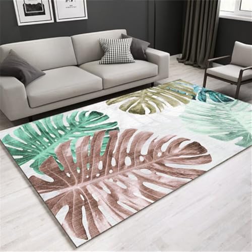RUGMRZ Girls Rugs for BedroomDeko Balkon deko Zimmer Teenager 200x290CM fussmatte innen GrauTeppich mit grünem Blattmuster Designer Teppich von RUGMRZ