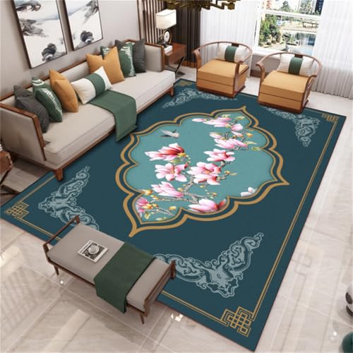 RUGMRZ Grosser Teppich 150X210Cm Maschinenwaschbar 43 Grün Wohnzimmer Moderne Einfachheit Schlafzimmer Blumen Leicht Luxus rutschfeste Unterlage Pflegeleicht von RUGMRZ