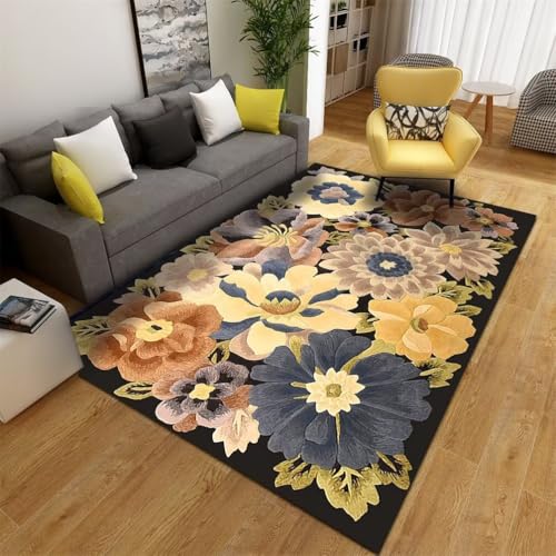 RUGMRZ Großer TeppichTeppich Kinderzimmer Junge Teppich Design 200x300CM Carpet Relax SchwarzGelber grüner Blumenteppich. dünn von RUGMRZ
