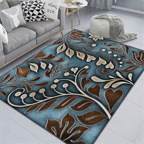 RUGMRZ Hallway RugTeppich Esstisch Designer Teppiche 80x120CM Teppich Mädchen BlauKaffeebrauner Pflanzenmuster-Teppich gegend von RUGMRZ