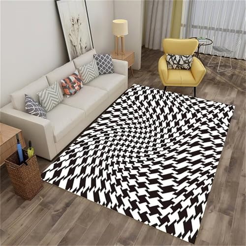 RUGMRZ Home Decoration Living Room Teppich Für Wohnzimmer Schwarze und weiße geometrische Quadrate waschbar Outdoorteppich Zimmerdeko 70X140cm von RUGMRZ