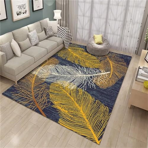 RUGMRZ Inneneinrichtung Zimmer deko grau-gelber rechteckiger Restaurantteppich mit großem Federdekorationsmuster, leicht zu reinigen Bettumrandung Teppich 180X280CM RUGMRZ Inneneinrichtung Zimmer deko grau-gelber rechteckiger Restaurantteppich mit großem Federdekorationsmuster, leicht zu reinigen Bettumrandung Teppich 180X280CM von RUGMRZ