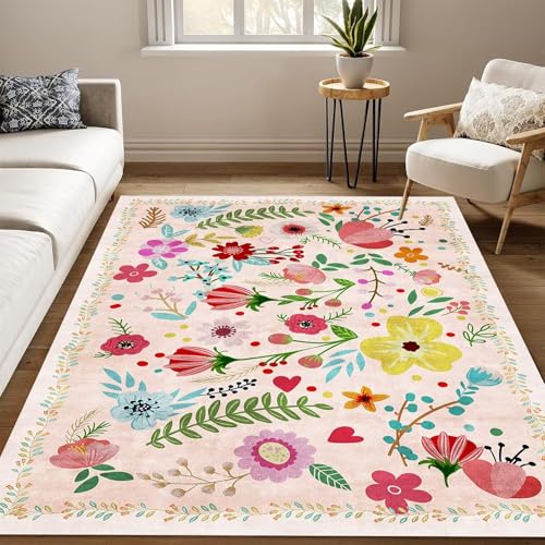 RUGMRZ Jugendzimmer Teppich 160X200Cm Tepiche 8 Rosa Outdoor Rug Badteppich Blumen Wohnzimmer Kleine Maschinenwaschbar Schlafzimmer Korridor Rutschschutz von RUGMRZ
