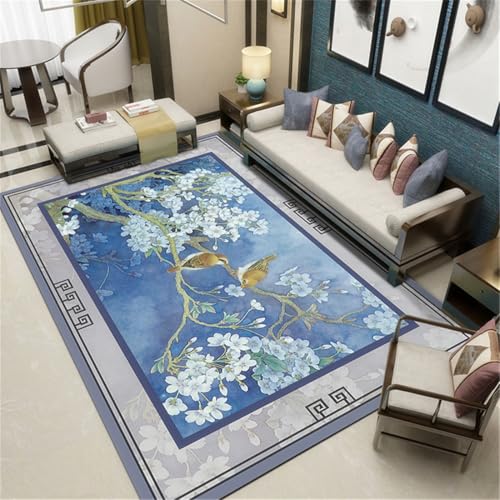 RUGMRZ Kamin Deko 120X160Cm Flur Blau Outdoor Teppich Klein Jugendzimmer Langer Flurblumen, Vögel, Bäume Im Chinesischen Stil, Eleganz Wohnzimmer RUGMRZ Kamin Deko 120X160Cm Flur Blau Outdoor Teppich Klein Jugendzimmer Langer Flurblumen, Vögel, Bäume Im Chinesischen Stil, Eleganz Wohnzimmer von RUGMRZ