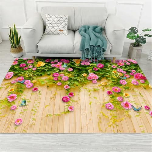 RUGMRZ Kamin Deko 200X250Cm Teppich Kuschelig Weich Rosa Zimmer Aesthetic Tepiche Für Kinderzimmer Küchenaccessoireswohnzimmer Mädchen Schlafzimmer Warmes Blumenmuster Grün Ge von RUGMRZ
