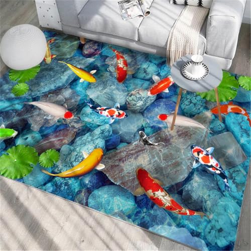 RUGMRZ Kinder Teppich 300X400Cm Für Esszimmer Blau Raum Deko Balkon Outdoor Weihnachtenfischschule Lotusblattmuster Ist EIN Muss Neue Hausdekoration von RUGMRZ
