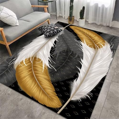RUGMRZ Kinder TeppicheTeppich Für Balkon Creative Color Matching Teppich 100x160CM esstisch groß schwarzTeppich mit grauem und gelbem Federmuster büro bodenmatte von RUGMRZ