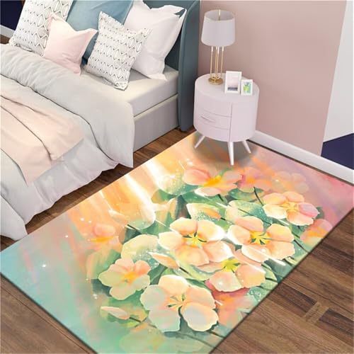 RUGMRZ Kinderteppich Jungen Teppichmatte Rosa grüne Blumen sind waschbar Esstisch Deko Teppiche Fürs Kinderzimmer 60X90CM von RUGMRZ