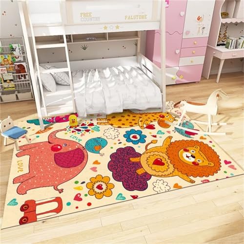 RUGMRZ Kinderteppich Waschbar 80x120CM kurzflor Teppich Kleiner Teppich Farbe Waschbarer Teppich mit Cartoon-Löwenmuster für das Kinderzimmerteppich weich von RUGMRZ