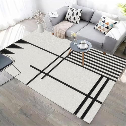 RUGMRZ Kinderteppich Waschbar Geometrische Sofadekoration Für Das Wohnzimmer Couchtisch Modern Teppich Schwarz Küche Dekoration Flur 200X300CM von RUGMRZ