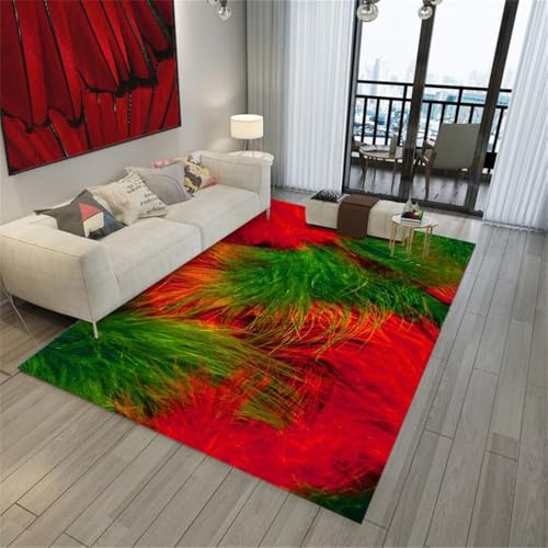 RUGMRZ KinderteppichRug Carpet Teppich Für Küche 120x180CM schmutzfangmatte rotGrüner mit Feder-Muster antirutschmatte von RUGMRZ